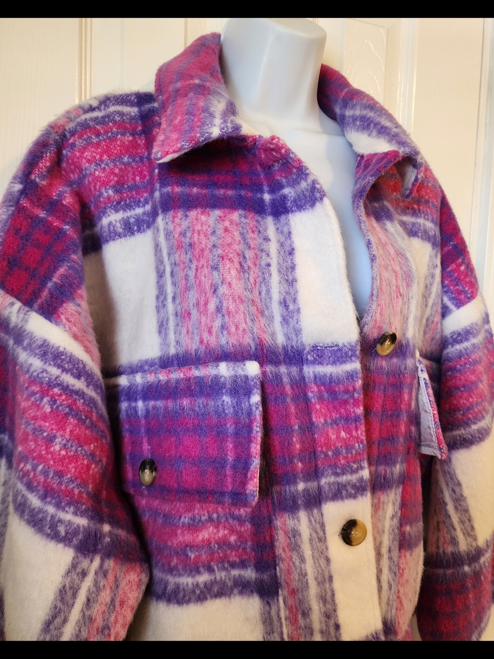 SO Pink & Purple Plaid Pea Coat